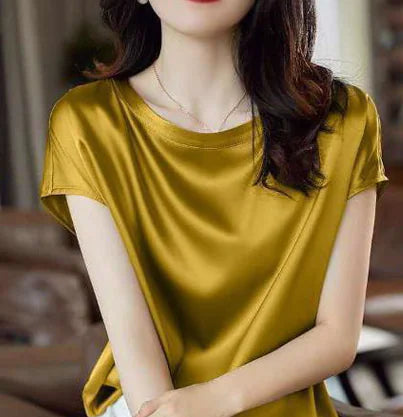 High-end Acetate Mulberry Silk T-shirt for Women