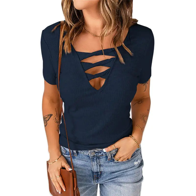 European American Women's Plus Size V-neck Pullover Top