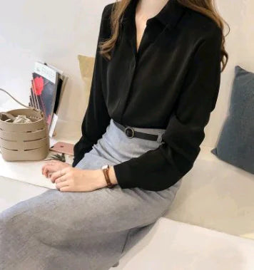 2020 Women's Plus Size Long Sleeve Chiffon Shirt