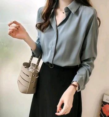 2020 Women's Plus Size Long Sleeve Chiffon Shirt