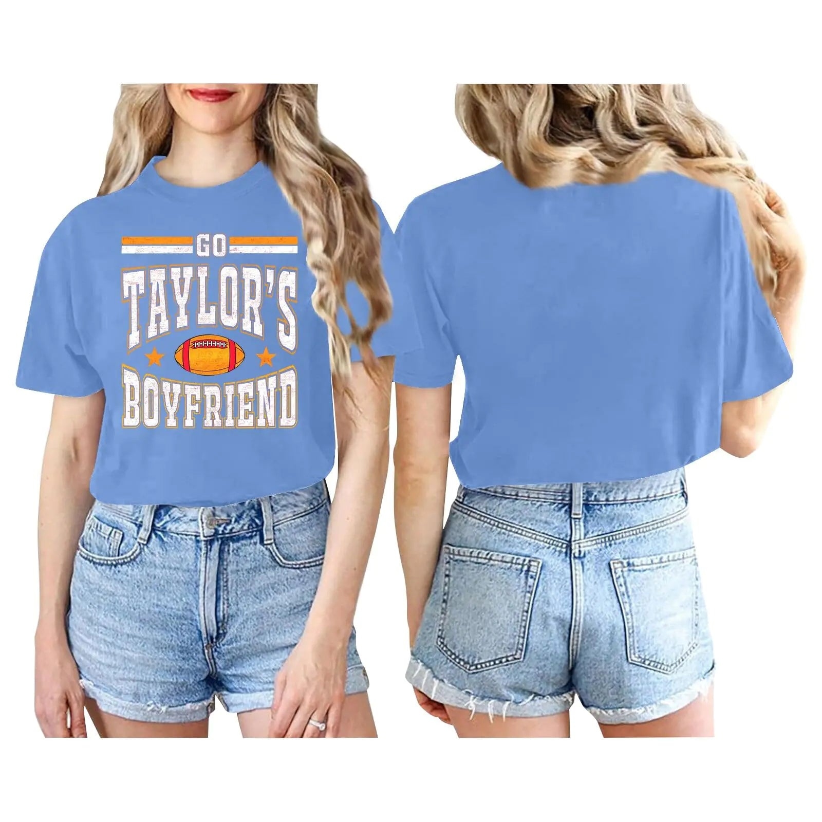 Go Taylors Boyfriend Chiefs Shirt for Women - 2024 Long Sleeve Concert Outfit Oversized Crewneck Concert Chiefs Shirts 34 Light Blue