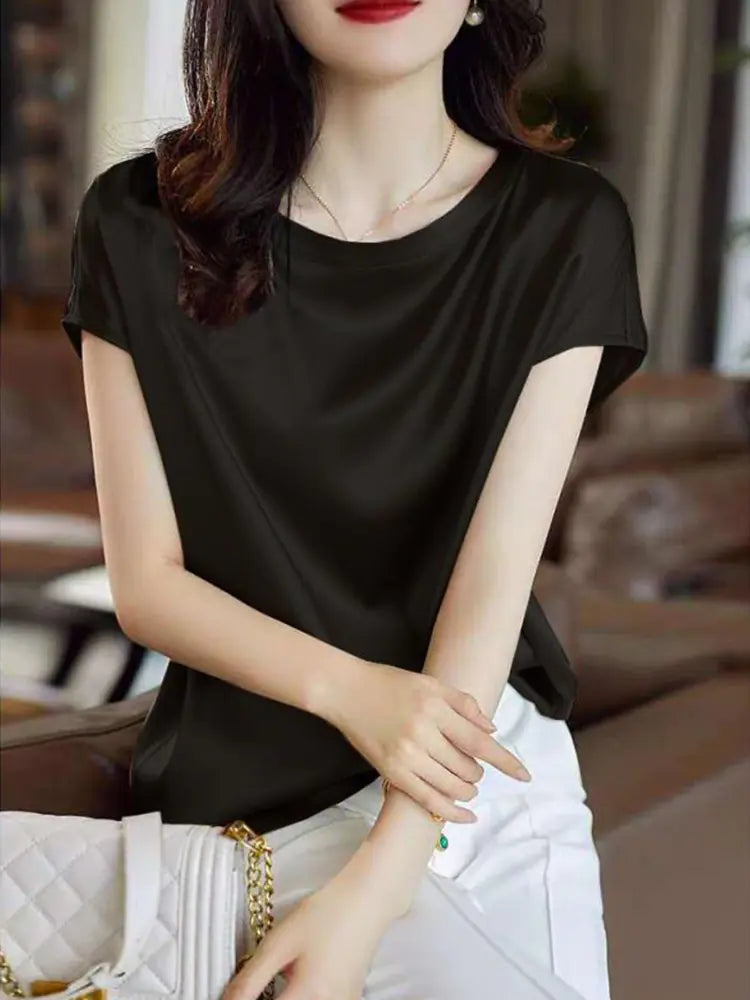 High-end Acetate Mulberry Silk T-shirt for Women