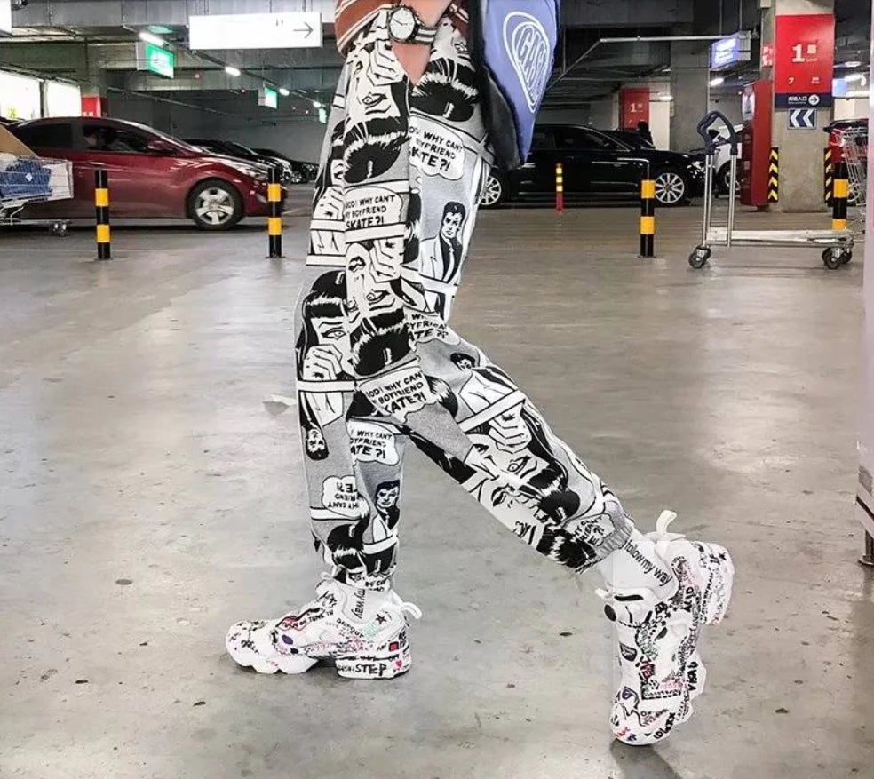 Hip-Hop Newspaper Pants - Loose Cuff Joggers