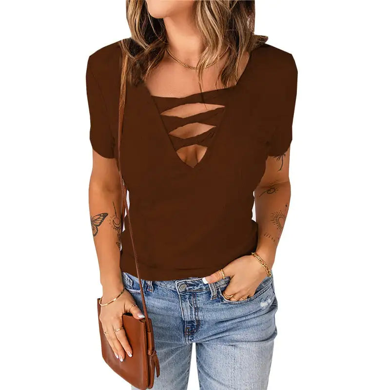 European American Women's Plus Size V-neck Pullover Top
