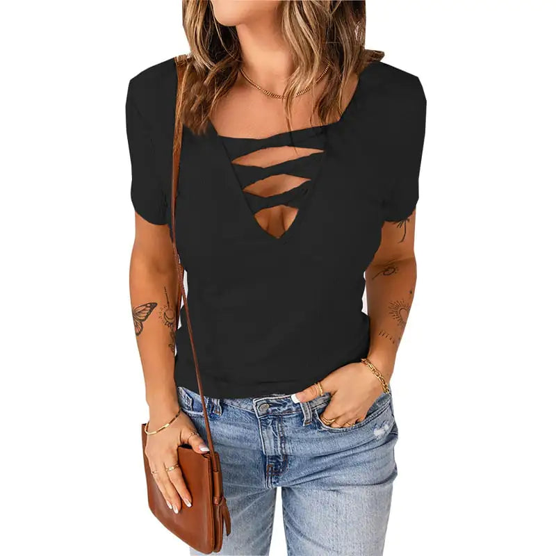 European American Women's Plus Size V-neck Pullover Top