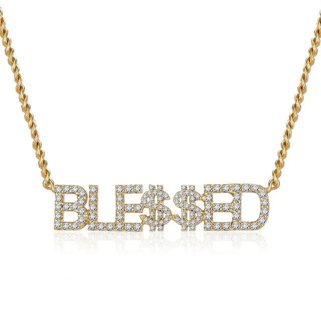 Hip Hop Rhinestone Letter Necklace with Pendant