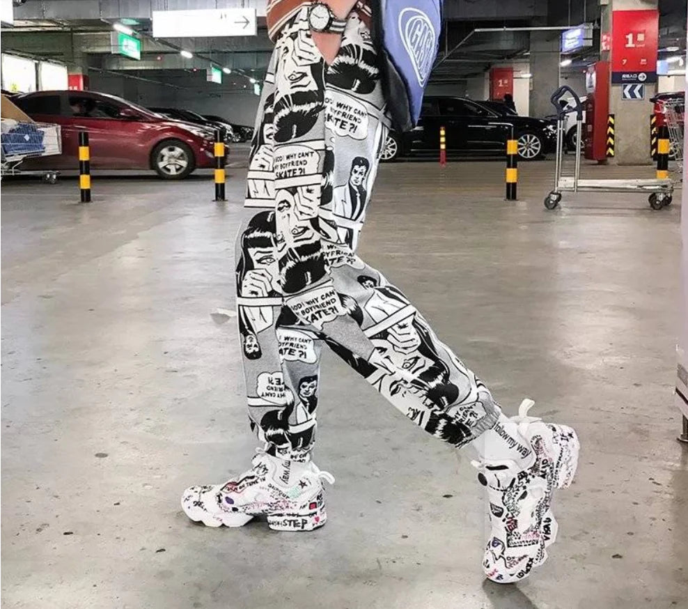 Hip-Hop Newspaper Pants - Loose Cuff Joggers
