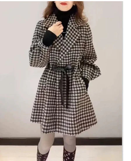2020 Spring Long Sleeve Polo Collar Houndstooth Jacket
