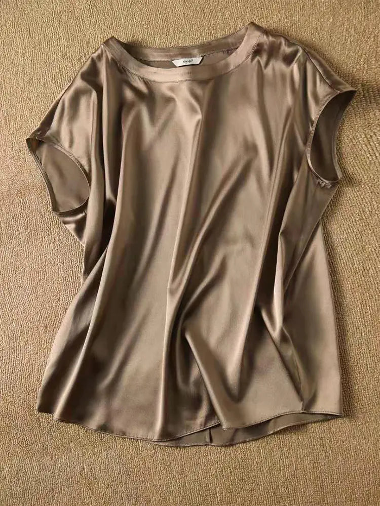 High-end Acetate Mulberry Silk T-shirt for Women