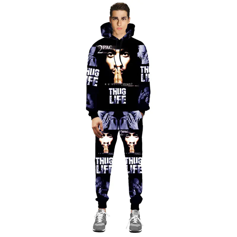 Emoji Sweatpants & Hoodie, 2Pac Hip Hop Joggers