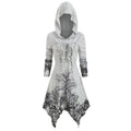 2022 Women's Plus Size Tree Print Hooded Dress