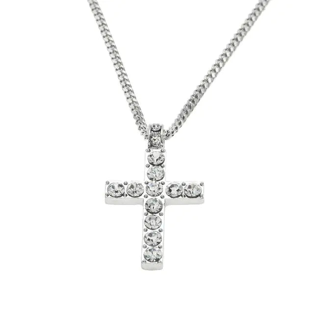 Classic Hip-Hop Men's Cross Necklace with Diamonds