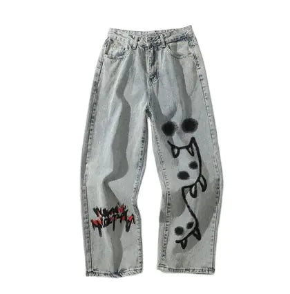 High Street Hip-hop Graffiti Print Casual Denim Trousers