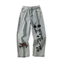 High Street Hip-hop Graffiti Print Casual Denim Trousers