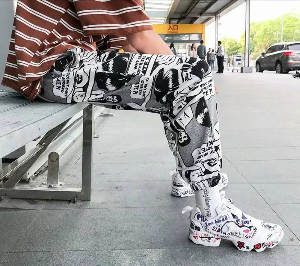 Hip-Hop Newspaper Pants - Loose Cuff Joggers