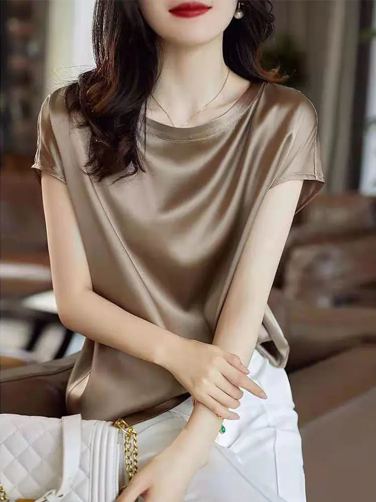 High-end Acetate Mulberry Silk T-shirt for Women