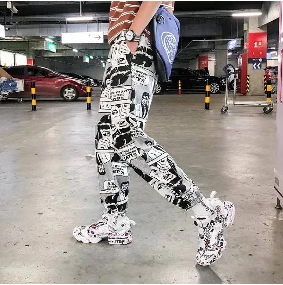 Hip-Hop Newspaper Pants - Loose Cuff Joggers