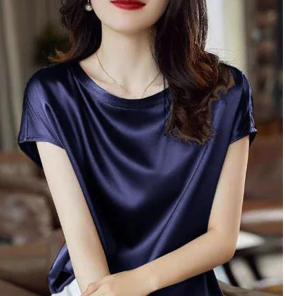 High-end Acetate Mulberry Silk T-shirt for Women