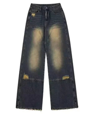 High Street Hip Hop Yellow Contrast Color Jeans for Women