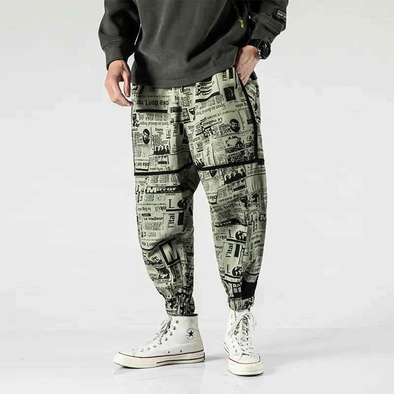 Hip-Hop Newspaper Pants - Loose Cuff Joggers