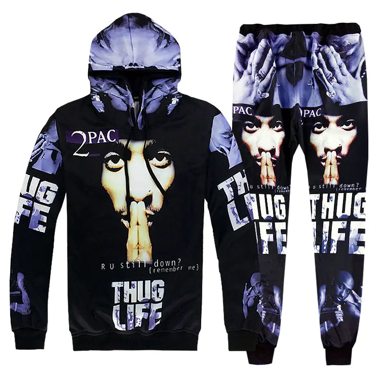 Emoji Sweatpants & Hoodie, 2Pac Hip Hop Joggers