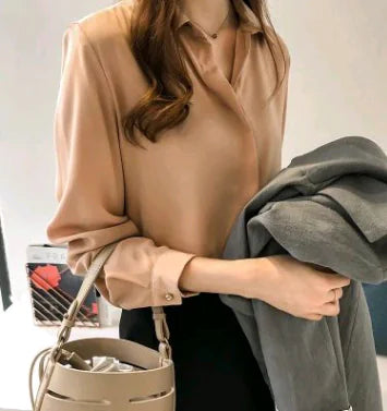 2020 Women's Plus Size Long Sleeve Chiffon Shirt