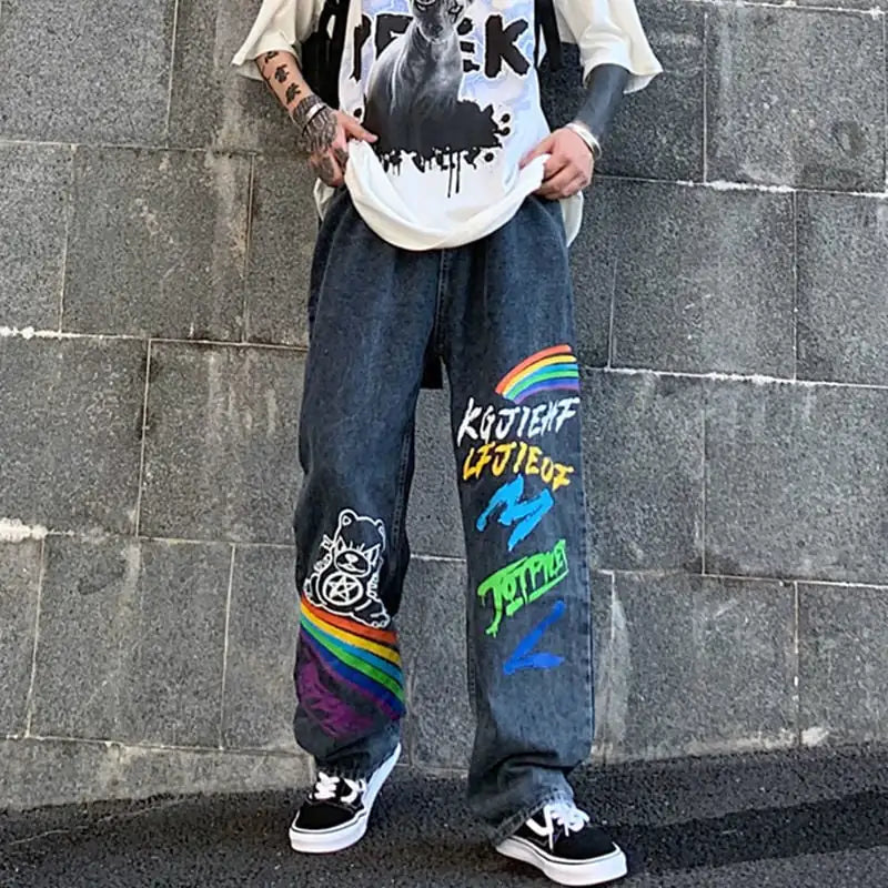 Loose Straight High Street Hip-Hop Graffiti Trousers