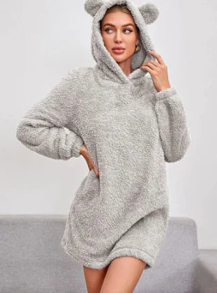 Cartoon Hooded Coral Fleece Home Sweater