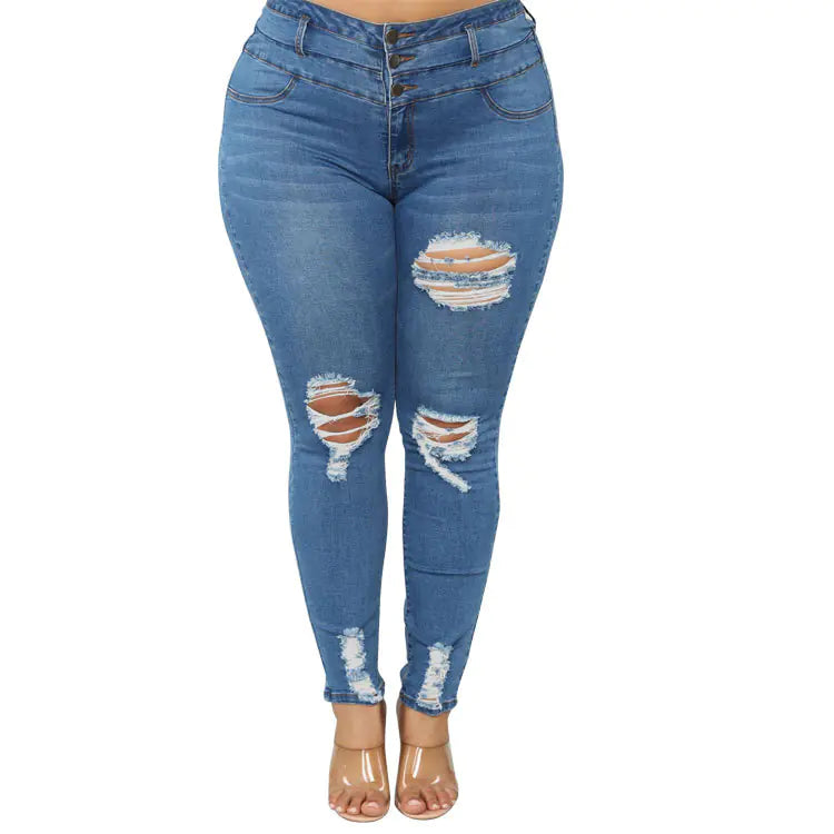 High Waist Ripped Plus Size Jeans