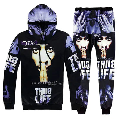 Emoji Sweatpants & Hoodie, 2Pac Hip Hop Joggers